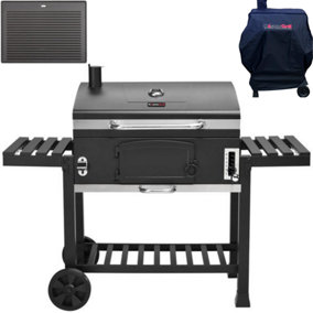 CosmoGrill XXL Smoker Black Charcoal Barbecue with Waterproof Cover and Cast Iron Griddle