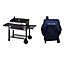 CosmoGrill XXL Smoker Black Charcoal Barbecue with Wheels Foldable Side Tray and Vents with Cover