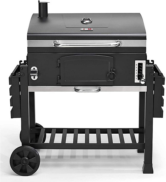 CosmoGrill XXL Smoker Black Charcoal Barbecue with Wheels Foldable Side  Tray and Vents | DIY at B&Q