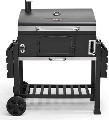 Charcoal DIY Smoker Side CosmoGrill and Wheels | Vents Barbecue Black Foldable XXL B&Q with Tray at