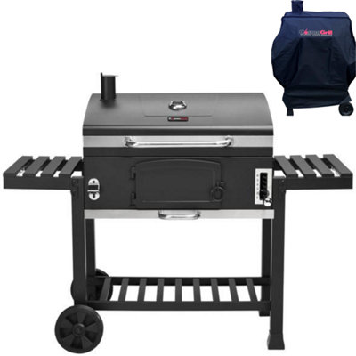 CosmoGrill XXL Smoker Charcoal Barbecue with Foldable Side Tray and Weatherproof Cover