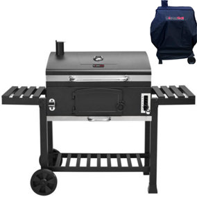 CosmoGrill XXL Smoker Charcoal Barbecue with Wheels Foldable Side Tray and Vents with Cover For Home Garden Party