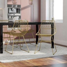 CosmoLiving Astrid Single Wire Metal Dining Chair Gold Geometric Kitchen Seat