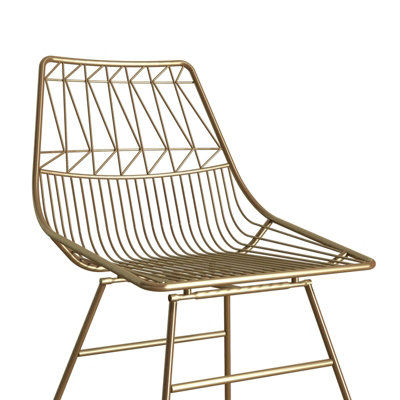 CosmoLiving Astrid Single Wire Metal Dining Chair Gold Geometric Kitchen Seat