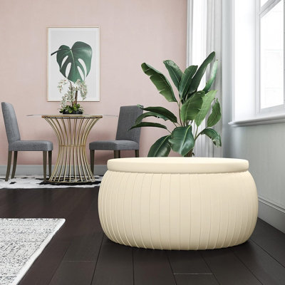 CosmoLiving Large Sapphire Round Velvet Storage Ottoman Pouffe Sofa Chair Seat Cream