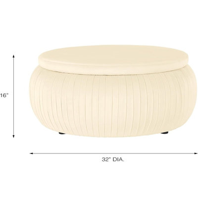 CosmoLiving Large Sapphire Round Velvet Storage Ottoman Pouffe Sofa Chair Seat Cream