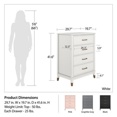 CosmoLiving Westerleigh 4 Drawer Dresser White