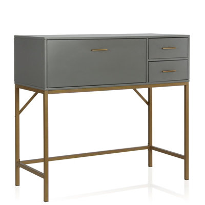 Cosmoliving Wooden Grey Lennon Console Bar Table Desk Unit With Storage Drawers