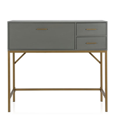 Cosmoliving Wooden Grey Lennon Console Bar Table Desk Unit With Storage Drawers