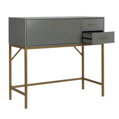 Cosmoliving Wooden Grey Lennon Console Bar Table Desk Unit With Storage Drawers