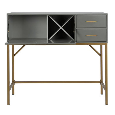 Cosmoliving Wooden Grey Lennon Console Bar Table Desk Unit With Storage Drawers