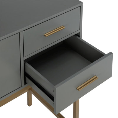 Cosmoliving Wooden Grey Lennon Console Bar Table Desk Unit With Storage Drawers