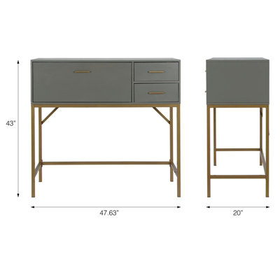 Cosmoliving Wooden Grey Lennon Console Bar Table Desk Unit With Storage Drawers