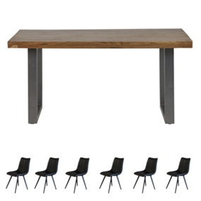 Cosmopolitan Rectangular 6 Seater Industrial Dining Table Set With 6 Chairs