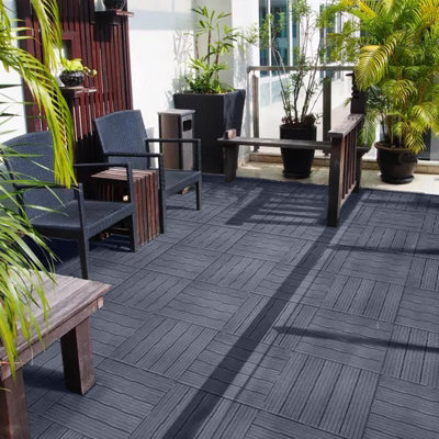 Cosmpolitan Pack of 10 ECO Interlocking 30x30cm Decking Tiles in Cool Grey
