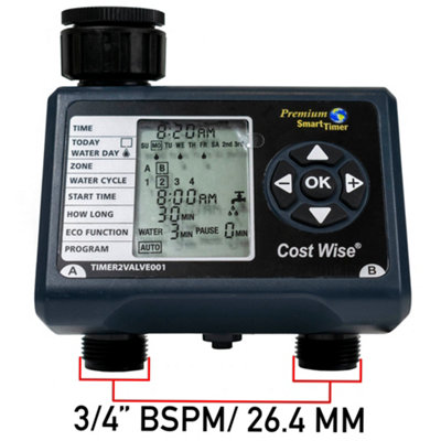 Cost Wise Dual-Valve Garden Water Timer with Digital Display and Dual ...