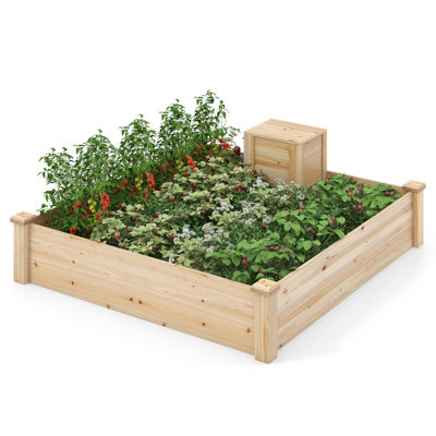 Costway 1.2 x 1.2 M Raised Garden Bed Open Base Wooden Elevated Planter w/ Composting Bin