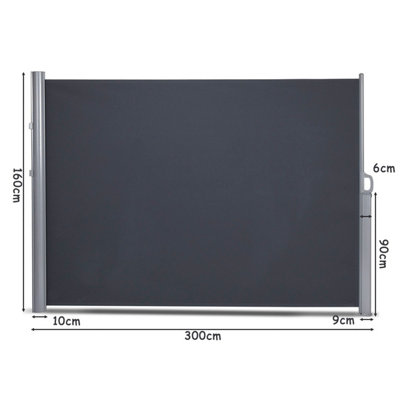 Costway 1.6 x 3M Retractable Folding Side Awning Screen Sun Shade & Wind Screen