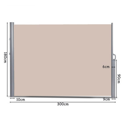 Costway 1.8x3M Retractable Deck Side Awning ScreenFence Garden Privacy Divider