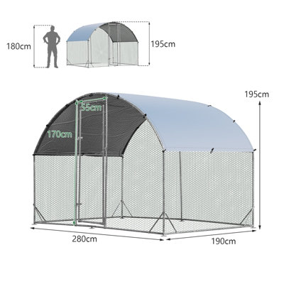 Costway 1.9 x 2.8 M Large Metal Chicken Coop Walk-in Poultry Cage W/ Waterproof Sun-protective Cover