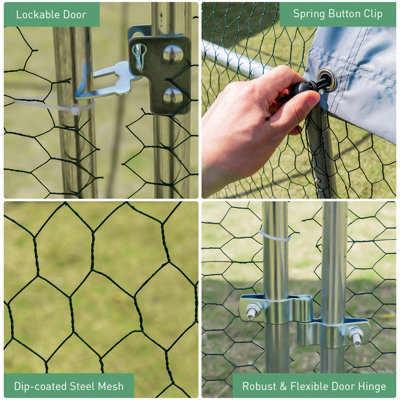 Costway 1.9 x 2.8 M Large Metal Chicken Coop Walk-in Poultry Cage W/ Waterproof Sun-protective Cover - 8