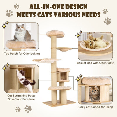 Costway 1.9M Cat Tree Multi-Level Wooden Cat Tower Activity Center w/ Scratch Posts - 6