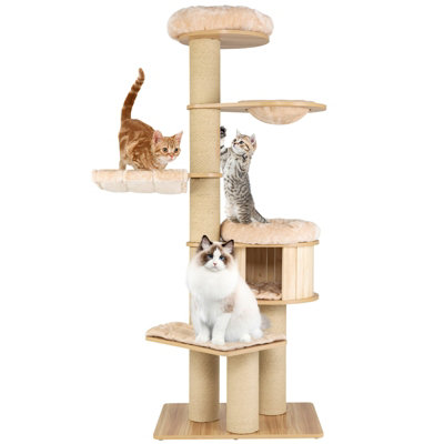 Costway 1.9M Cat Tree Multi-Level Wooden Cat Tower Activity Center w/ Scratch Posts - 9