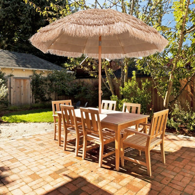 Costway 1.9M Thatched Tiki Patio Umbrella Hawaiian Hula Beach Umbrella Tilt Design - 4