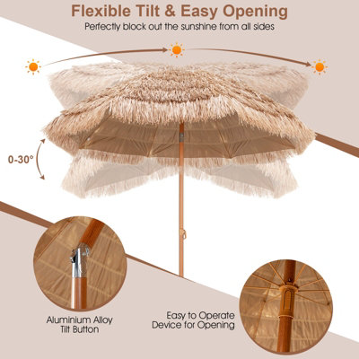 Costway 1.9M Thatched Tiki Patio Umbrella Hawaiian Hula Beach Umbrella Tilt Design - 5