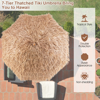 Costway 1.9M Thatched Tiki Patio Umbrella Hawaiian Hula Beach Umbrella Tilt Design - 6
