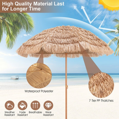 Costway 1.9M Thatched Tiki Patio Umbrella Hawaiian Hula Beach Umbrella Tilt Design - 7