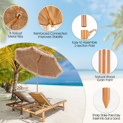 Costway 1.9M Thatched Tiki Patio Umbrella Hawaiian Hula Beach Umbrella Tilt Design - 8