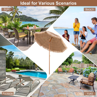 Costway 1.9M Thatched Tiki Patio Umbrella Hawaiian Hula Beach Umbrella Tilt Design - 9