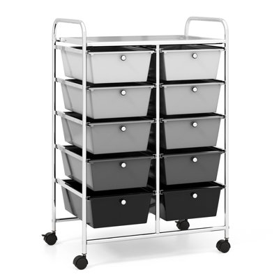 Costway 10 Drawers Storage Trolley Mobile Rolling Utility Cart Home ...