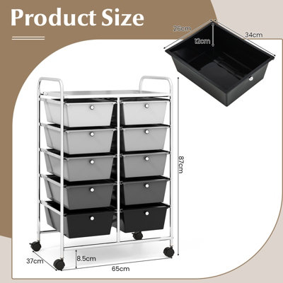 Costway 10 Drawers Storage Trolley Mobile Rolling Utility Cart Home Office Organizer