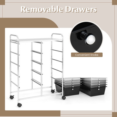 Costway 10 Drawers Storage Trolley Mobile Rolling Utility Cart Home Office Organizer - 3
