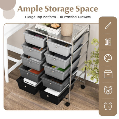 Costway 10 Drawers Storage Trolley Mobile Rolling Utility Cart Home Office Organizer - 4