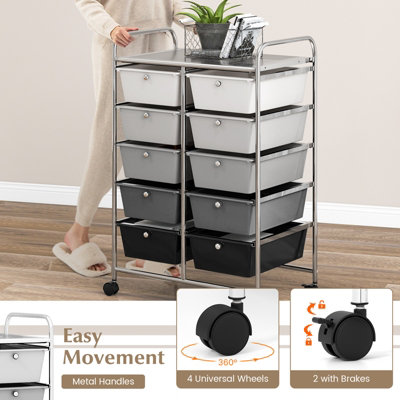 Costway 10 Drawers Storage Trolley Mobile Rolling Utility Cart Home Office Organizer - 5