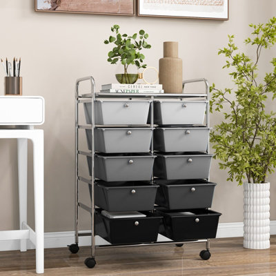 Costway 10 Drawers Storage Trolley Mobile Rolling Utility Cart Home Office Organizer - 9