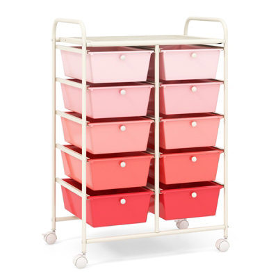 Costway 10 Drawers Storage Trolley Mobile Rolling Utility Cart Home Office Organizer