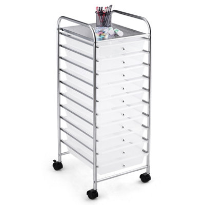 Costway 10 Drawers Storage Trolley Mobile Rolling Utility Cart Home Office Organizer