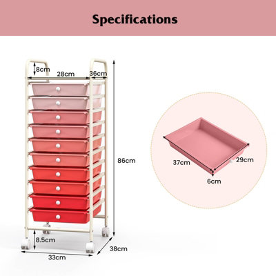 Costway 10 Drawers Storage Trolley Mobile Rolling Utility Cart Home ...