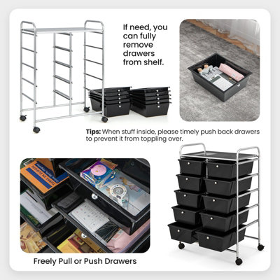 Costway 10 Drawers Storage Trolley Mobile Rolling Utility Cart Home ...