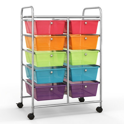 Costway 10 Drawers Storage Trolley Mobile Rolling Utility Cart Home ...