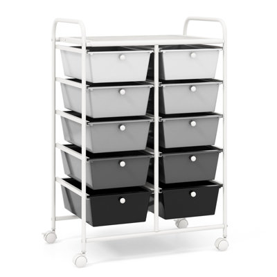 Costway 10 Drawers Storage Trolley Mobile Rolling Utility Cart Home Office Organizer