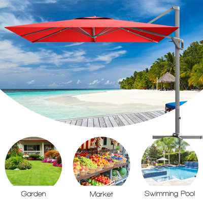 Costway 10 FT Patio Cantilever Umbrella Outdoor Square Parasol Hanging with 360 Rotation - 3
