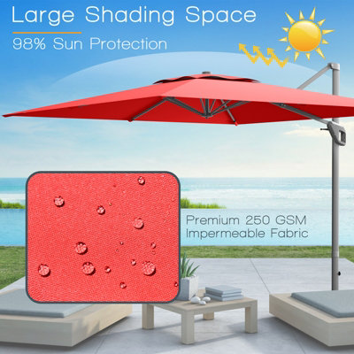 Costway 10 FT Patio Cantilever Umbrella Outdoor Square Parasol Hanging with 360 Rotation - 4