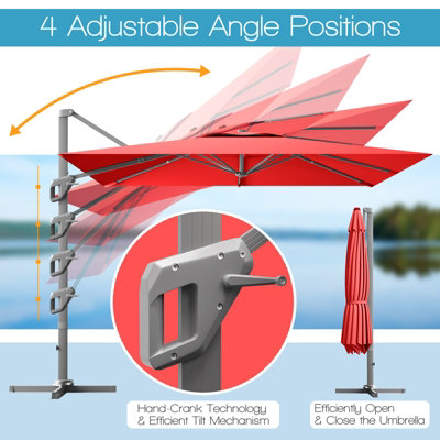 Costway 10 FT Patio Cantilever Umbrella Outdoor Square Parasol Hanging with 360 Rotation - 5