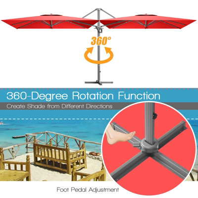 Costway 10 FT Patio Cantilever Umbrella Outdoor Square Parasol Hanging with 360 Rotation - 6