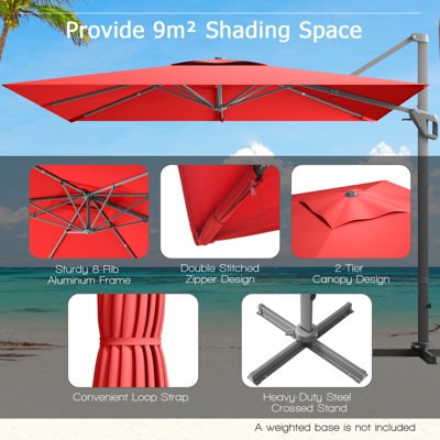Costway 10 FT Patio Cantilever Umbrella Outdoor Square Parasol Hanging with 360 Rotation - 7